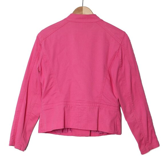 Bianca Nygård Pink Spring Moto Jacket Denim Lightweight Stretch Asymmetrical - Picture 3 of 10